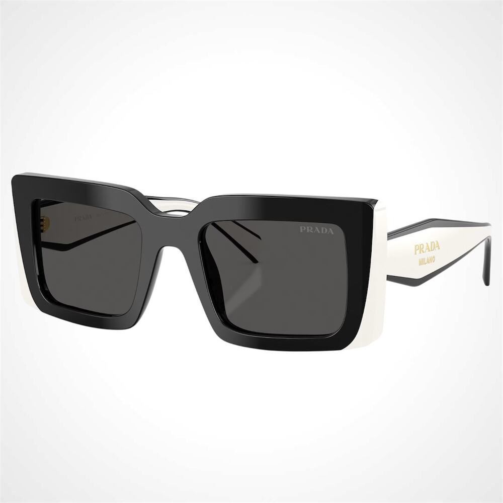 New PRADA Sunglasses Black White Talc Gold Symbole Logo Womens Rectangle - Picture 1 of 6